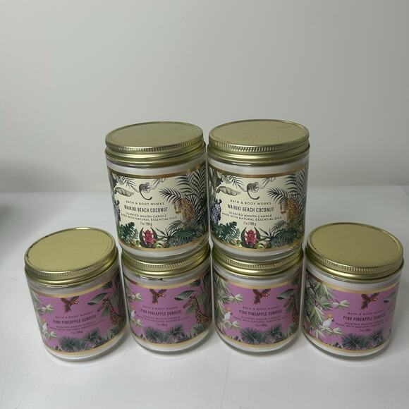 Bath & Body Works Candles Pink Pineapple Sunrise & Waikiki Coconut Lot Of 6 - Picture 1 of 5